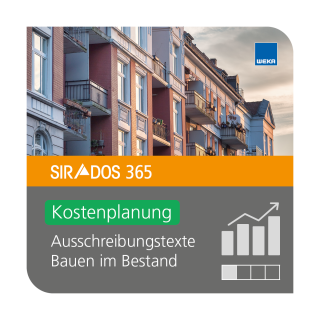 Produktabbildung von SIRADOS 365 Kostenplanung Altbau: Online-Version für Architekten, dargestellt mit einem Mehrfamilienhaus mit dem Produktnamen