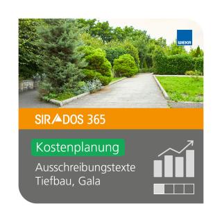 Produktabbildung von SIRADOS 365 Kostenplanung Tiefbau/GaLa: Online-Version für Architekten, dargestellt mit einem Park und Text mit dem Produktnamen