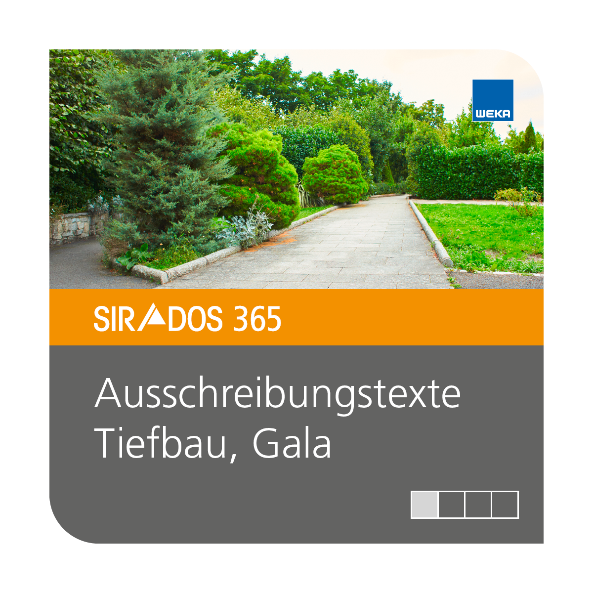 Produktabbildung von SIRADOS 365 Ausschreibungstexte Tiefbau/GaLa: Online-Version für Architekten, dargestellt mit einem Park und Text mit dem Produktnamen