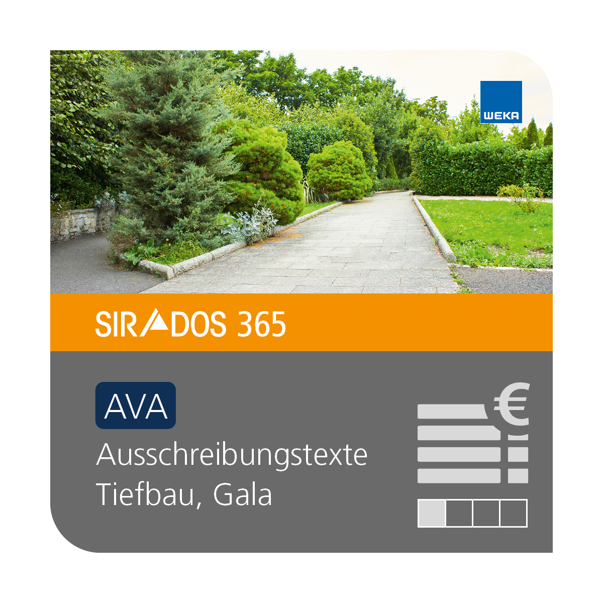 Produktabbildung von SIRADOS 365 AVA Tiefbau/GaLa: Online-Version für Architekten, dargestellt mit einer Landschaft und Text mit dem Produktnamen