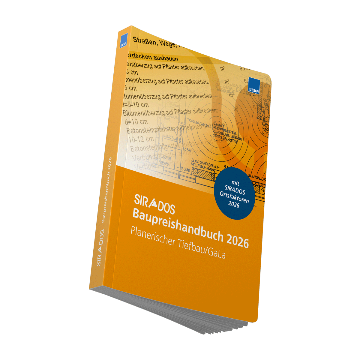 Produktabbildung des SIRADOS Baupreishandbuchs Planerischer Tiefbau/GaLa: Darstellung eines Taschenbuchs für Tiefbauprojekte mit Baupreisinformationen