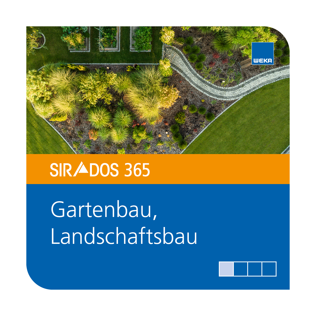 Produktabbildung von SIRADOS 365 Kalkulationsdaten Garten- und Landschaftsbau: Online-Version dargestellt mit einem schön angelegtem Park und Text mit dem Produktnamen