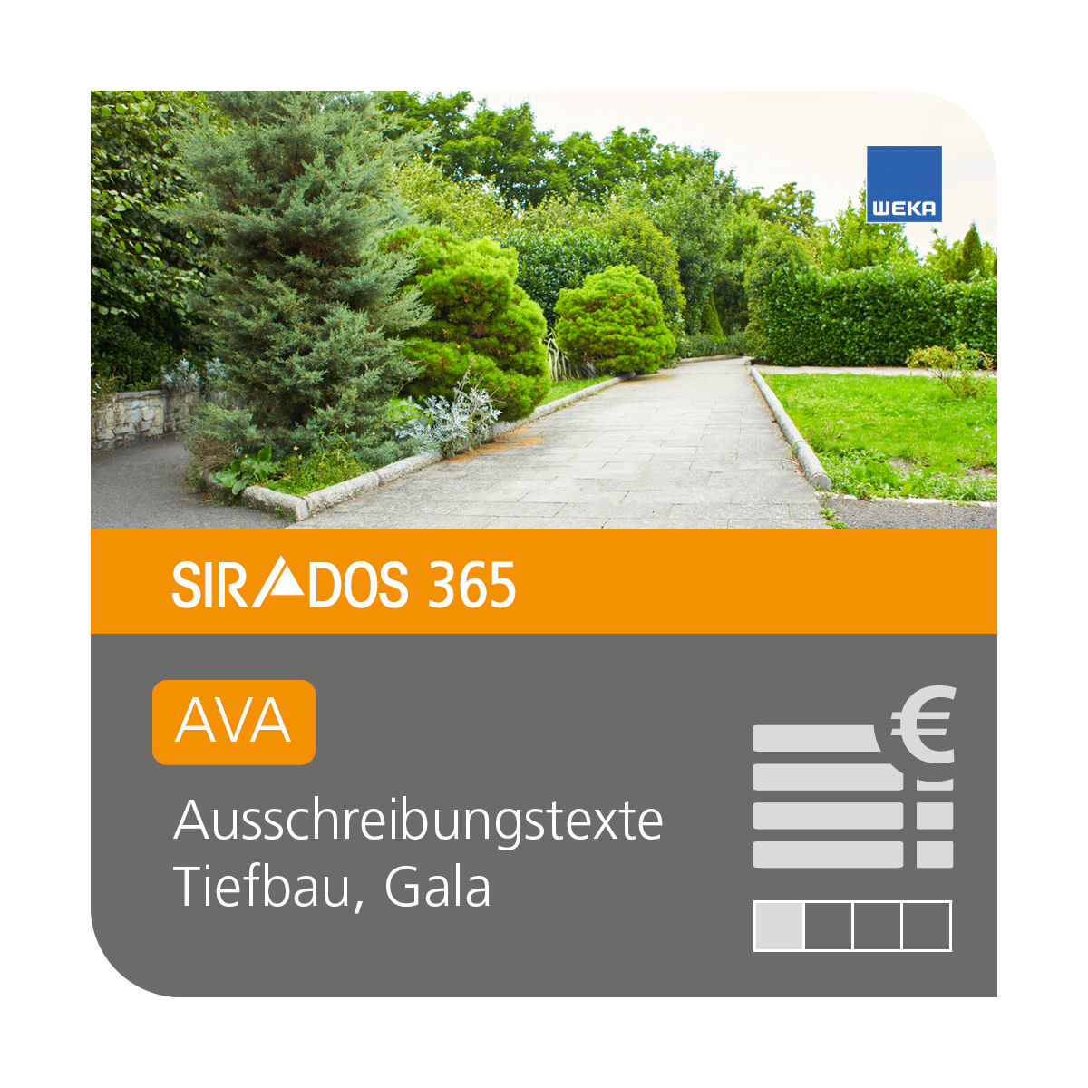 Produktabbildung von SIRADOS 365 AVA Tiefbau/GaLa: Online-Version für Architekten, dargestellt mit einer Landschaft und Text mit dem Produktnamen
