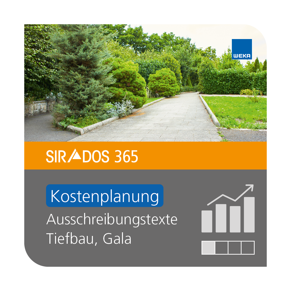 Produktabbildung von SIRADOS 365 Kostenplanung Tiefbau/GaLa: Online-Version für Architekten, dargestellt mit einem Park und Text mit dem Produktnamen