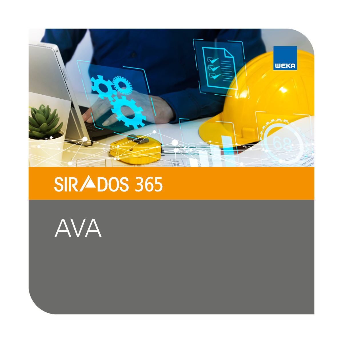 SIRADOS 365 AVA - Ausschreiben leicht gemacht Software - Cover mit Laptop, Helm und Bildschirmen und dem Produkttite