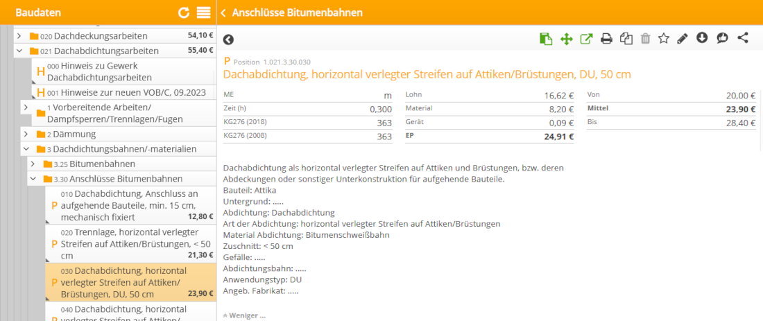 Beispiel Leistungsbeschreibung Baudatenbank SIRADOS Dachabdichtung