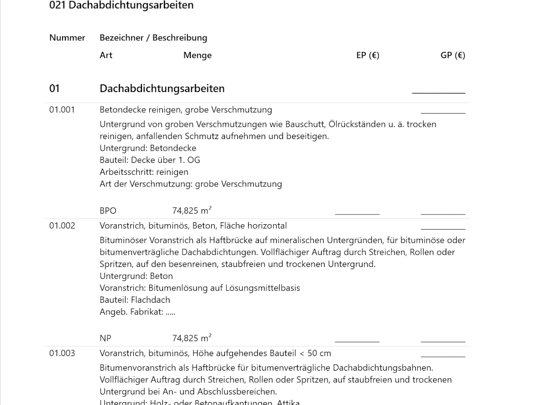 Beispiel Leistungsbeschreibung Muster für Dachabdichtungsarbeiten